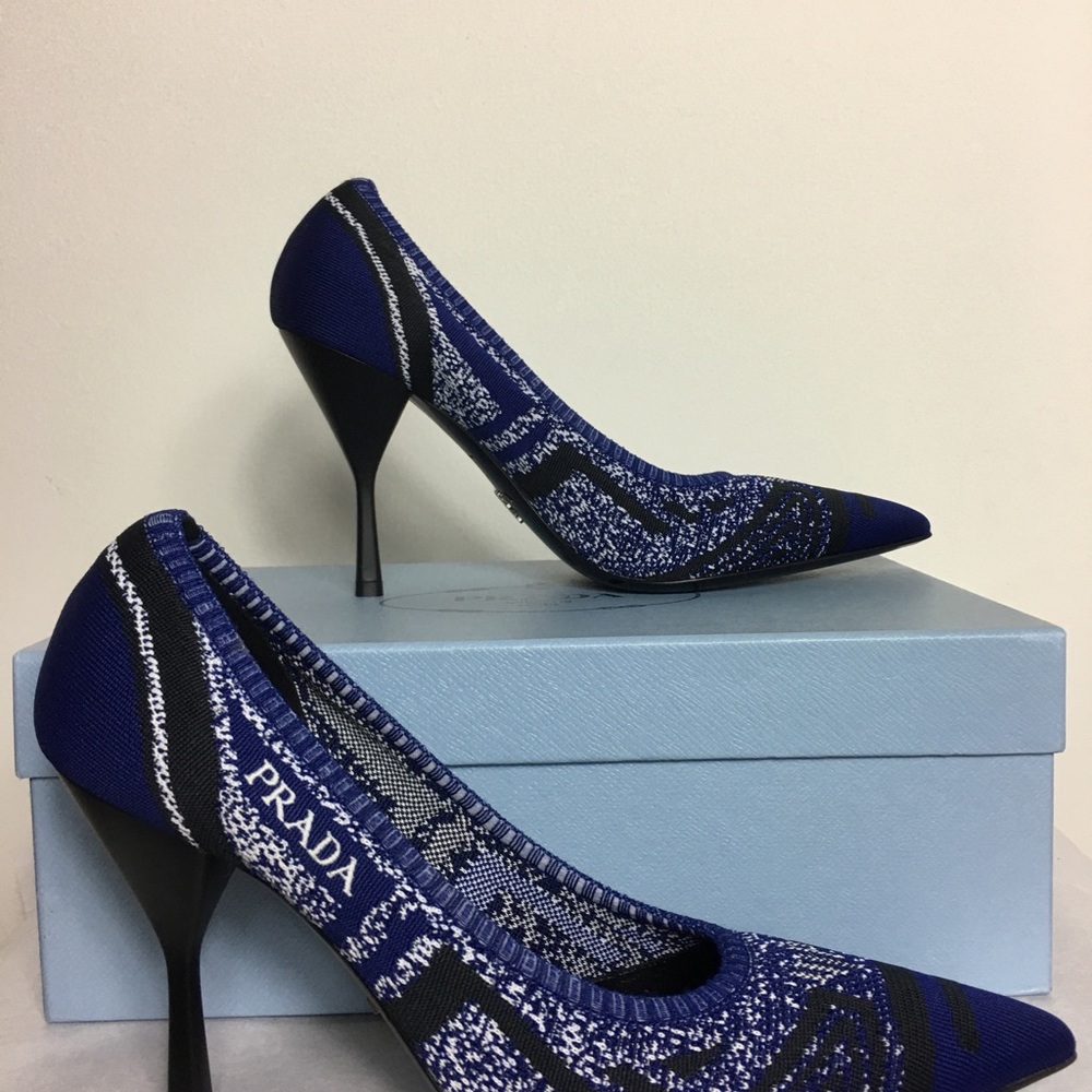 Prada Stretch Knit leather Blue Pump - Picture 4 of 9